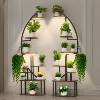 VEVOR Plantenstandaard met Kweeklampen (2-Pack), 7-Laags Bloemenstandaard, Bloementrap, Plantentrap, 3 Timers en 10 Helderheidsniveaus, Bloemenplank voor de Woonkamer, 550x260x1665mm