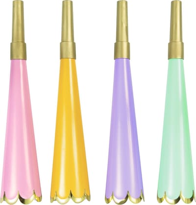 UNIQUE - 4 kleurrijke metallic feesttoeters - Decoratie > Toeters en roltongen