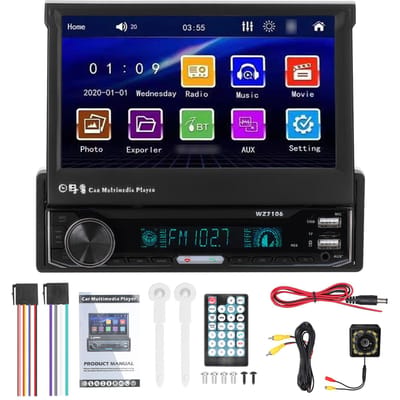 7 inch enkele Din autoradio met telescopisch touchscreen FM-radio BT MP5-speler Ondersteuning zwart