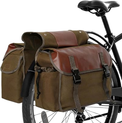 KZQ Waterdichte Dubbele Fietsentas Voor Achterdrager Met Zijvakken - Geschikt Voor Mountainbikes En Fietstochten - Canvas Stof - Kakie