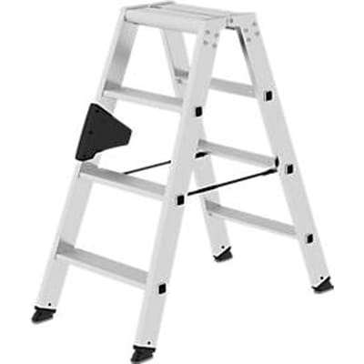 Munk trapladder, 2 x 4 treden, aluminium, rechthoekige buisbomen, 80 mm treden, ergo-pad® gripzone, nivello® ladderschoenen, tot 150 kg