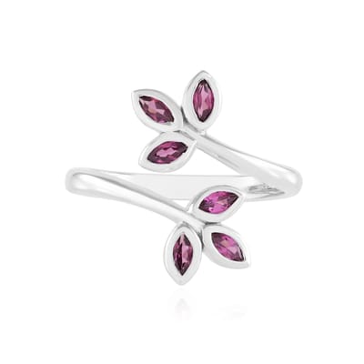 Cavill - Zilveren ring met 6 marquise rhodolieten 0,459 ct - 925 Sterling Zilver gerhodineerd - Flexibele band met elegant bloemmotief - Damesring