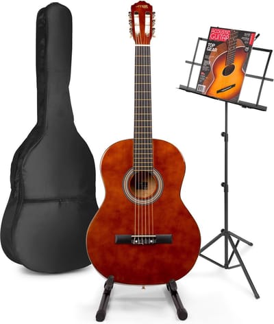 Akoestische gitaar voor beginners - MAX SoloArt klassieke gitaar / Spaanse gitaar 4/4 - Met o.a. 39'' gitaar, gitaar standaard, muziekstandaard, gitaartas, gitaar stemapparaat en extra accessoires - Bruin (hout)