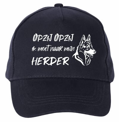 Mijncadeautje - 5 panel - Cap - Verstelbaar - Pet van 100% dik geborsteld katoen- unisex - opdruk wit - Opzij Opzij naar mijn Herder - navy blauw