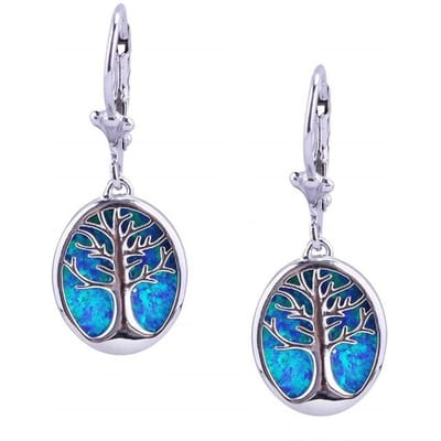 Mode Levensboom Lange Dangle Drop Oorbellen Voor Vrouwen Boho Faux Blue Fire Opal Femme Statement Sieraden Accessoires Geschenken