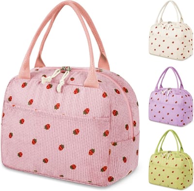 Lunchtas voor dames, geïsoleerde lunchtas met waterdicht/olievoerend materiaal, kleine koeltas voor onderweg, draagbare lunchtas voor school, werk, picknick, reizen (roze)