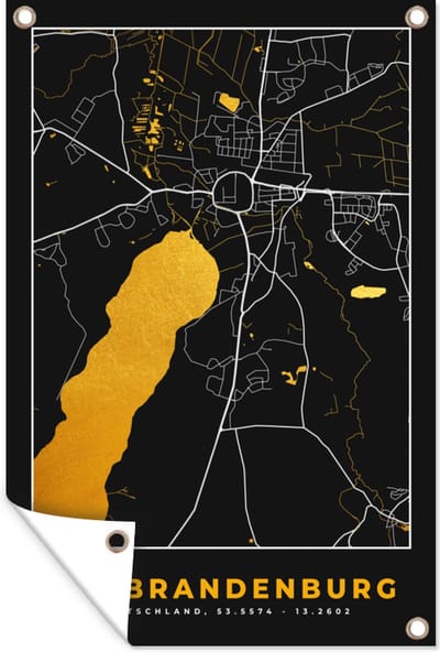 Muurdecoratie Goud – Duitsland – Plattegrond – Gold – Stadskaart – Kaart – Neubrandenburg - 120x180 cm - Tuinposter - Tuindoek