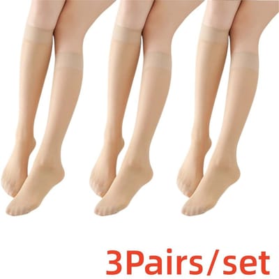 Set van 3 paar Dames Sexy Doorzichtig Glaszijde Sokken Zomer Dunne Transparante Kniekousen Ademend Anti-Slip Dames Sok One Size