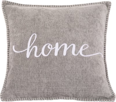 TISECO HOME STUDIO - Kussen (gevuld) DAMIAN - Geborduurde HOME tekst - Vierkant - 45x45 cm - Lichtgrijs