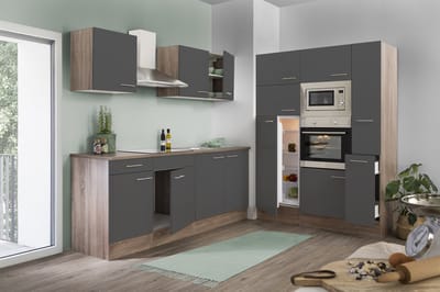 Goedkope keuken 360  cm - complete keuken met apparatuur Oliver  - Donker eiken/Grijs   - keramische kookplaat    - afzuigkap - oven - magnetron  - spoelbak