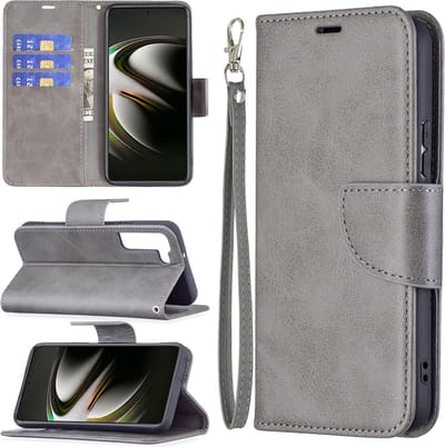 MobyDefend Hoesje - Geschikt voor Samsung Galaxy S22 - Wallet Book Case Met Koord - Grijs
