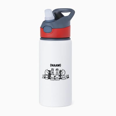 Hacebo® - Schaken met eigen naam waterfles met rietje rood - Schaken - Schaker - Denksport - water fles - 650ML