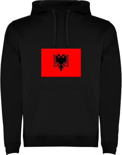 Zwarte Hoodie met Wereldse vlag land Albanie Full Color Maat M