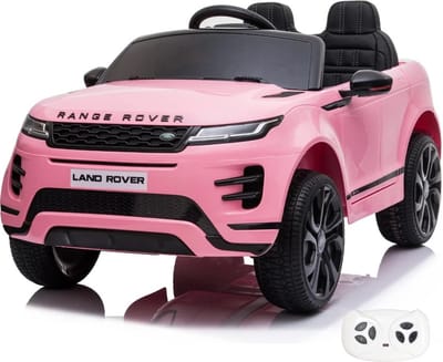 Range Rover Evoque Full Option Elektrische Kinderauto 1 tot 6 jaar – Officieel Gelicentieerd Accuvoertuig met Lederen Zitje, Schokdempers & Bluetooth – 12V Kinderauto met Afstandsbediening, Realistische Sleutel & Soft-Start – Roze