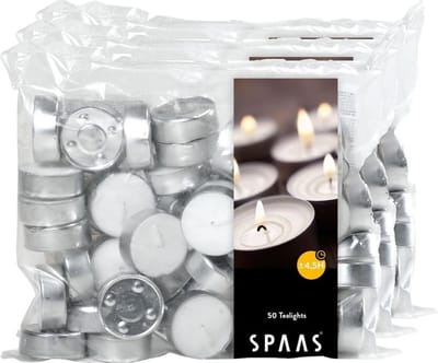 Spaas Theelichtjes/waxinelichtjes - 150x - wit - D3,9 cm - 4,5 branduren - geurloze kaarsen