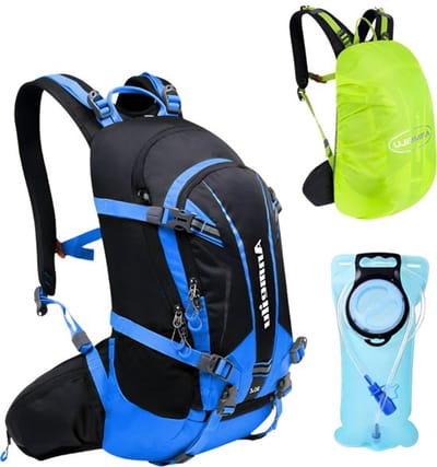 CarryQuest® - 20L Fietsrugzak Schoudertas - Nylon Hydratatierugzak met 2L Waterzak - Regenhoes - Rugventilatie - Front- & Toploader - 47x28x16 cm - Blauw