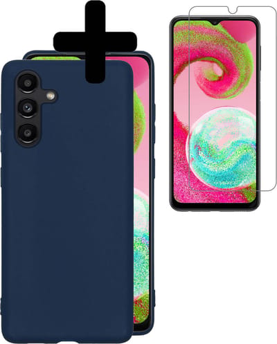 Hoesje - Met Screenprotector - Geschikt voor Samsung Galaxy A04s - Sterk & Shockproof - Back Cover - Siliconen Case - Telefoon Hoes - Telefoonhoesjes - Donkerblauw