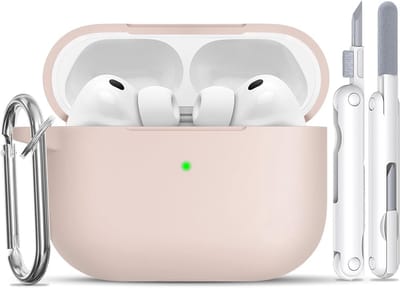 Siliconen Shockproof Beschermhoes voor AirPods Pro 3 (2025) met Reinigingsset en Sleutelhanger, Ondersteunt Draadloos Opladen, A3-Sandy Pink, Ideaal voor Bescherming en Stijl