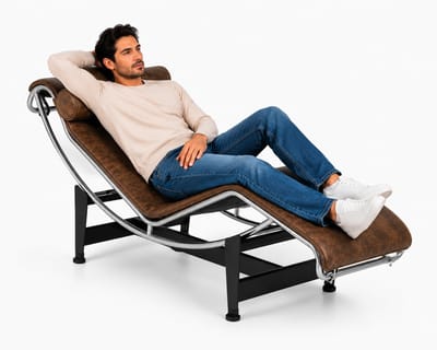 Ligstoel - Ligbed - Fauteuil - Vintage Bruin - Suede Leer - Verstelbaar