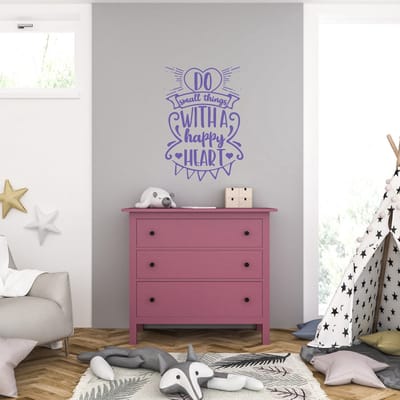Muursticker - Do Small Things With A Happy Heart - 58 x 83 - Paars