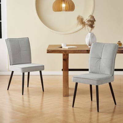 Wishdor - Set Van 2 Eetkamerstoelen - Gevoerde Zitting, Lendensteun En Hanenpootpatroon - Modern Ontwerp - Voor Eetkamer Of Woonkamer - Chenille Bekleding En Metalen Poten - Lichtgrijs - 2 Stuks