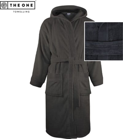 The One Towelling Velours Badjas - S/M - Badstof kamerjas met capuchon - Hoge vochtopname - 450 gr/m² - Gekamd katoen - Antraciet
