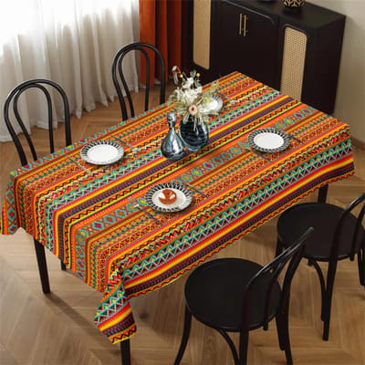 Oranje Boheemse Gestreepte Rechthoekige Tafelkleed voor Tafeldecoratie Boho Geometrisch Print Keuken Eettafelkleed Feestdecoratie 90x140cm red