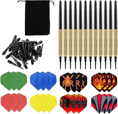 Set van 12 Dart Flights met 100 Vervangbare Plastic Dart Tips en 24 Extra Flights in 8 Ontwerpen voor Dartspellen