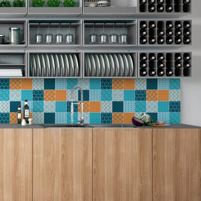Zelfklevende tegelmuurstickers voor keuken en badkamer - 9 Scandinavische Minsk tegelstickers - 9 stickers 10x10cm