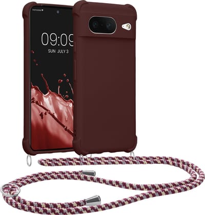 kwmobile telefoonhoesjegeschikt voor Google Pixel 8 - Hoesje van siliconen met telefoonkoord - In bordeaux-violet
