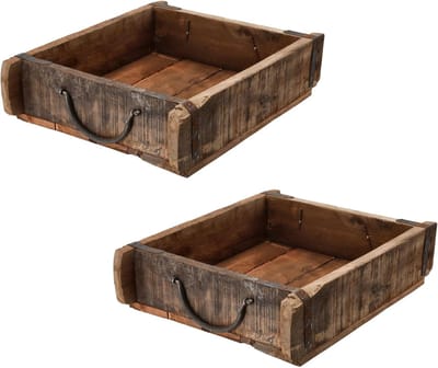 Novaliv 2x houten kist vintage 30 x 25 x 8 cm oude baksteenvorm hout grote multifunctionele kist gemaakt van gerecycled oud hout elke vorm is uniek ? Vintage doosdecoratie