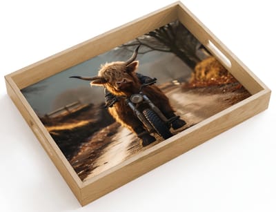 Dienblad hout 40x30 cm - Schootdienblad - Schotse hooglander - Sjaal - Bergen - Borrelplank rechthoek - Plateau dienbladen