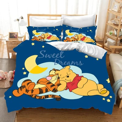 Winnie de Poeh Beddengoedsets Schattige Beer Dekbedovertrek Bedsprei Dekbedovertrek Kussensloop 2-3 Stuks Sets Slaapkamerdecoratie US Twin173x218cm