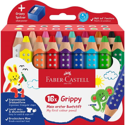 Kleurpotlood Faber Castell Grippy XXL Jumbo etui 16 stuks en puntenslijper - FC-110645