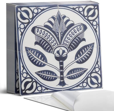 Coloray Plaktegels - Bloemenkeramiek patroon Portugese Tegels - 30 cm x 30 cm - Blauw Plaktegels - 9 stuks - Vierkant PVC Tegels - Plaktegels Keuken - Zelfklevende Vloertegels - Vinyl Tegels Zelfklevend - Zelfklevende Tegels