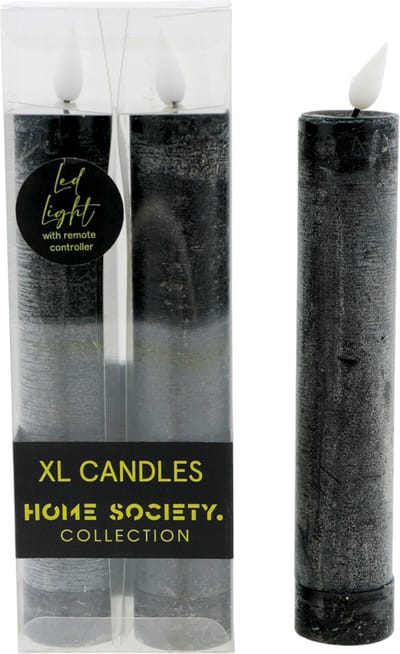 Home Society - Led Dinerkaarsen - Set/2 - XL - Zwart - 20.5x3.5 - Led - Kaarsen - Kerst