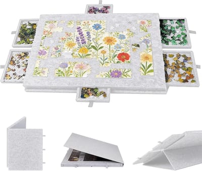 Puzzeltafel met Laden - Puzzelplank Puzzelbord - Puzzels Leggen - Draagbaar Kantelbaar - 52 x 77 cm - Zilvergrijs