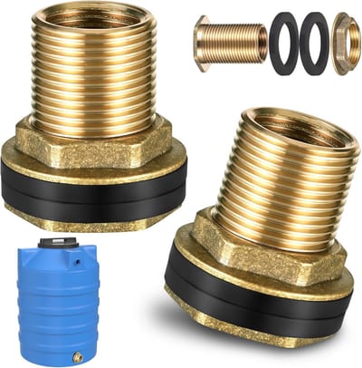 SnelShoppen - 2 Pack Messing Aansluitstukken voor Regentonnen, Waterreservoir Verbinding met Rubber Seal, Dubbel Gewikkeld voor Water Tanks en Vaten,