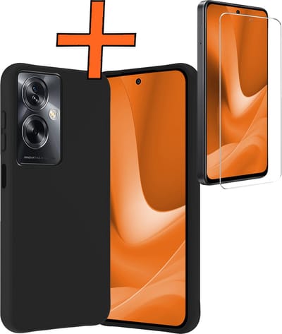Hoes - Met Screenprotector - Geschikt voor OPPO A79 - Sterk & Shockproof - Back Cover - Siliconen Case - Telefoon Hoes - Zwart