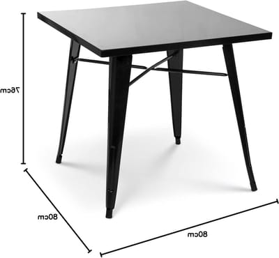 Vierkante Tafel - Eettafel Metaal - Industriële Stijl - Volledig Metalen Model - 80 x 80 cm - Zwart