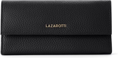 Lazarotti Leren portemonnee Bologna Leather Wallet With 12 Card Slots Black zwart