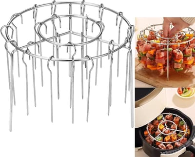 Nieuw 2025 Heteluchtfriteuse Grill Rek – RVS BBQ Spiesenhouder Set met 36 Verticale Vleesspiezen en Rond Ophangsysteem