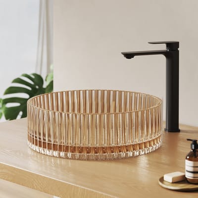 EMKE Glazen Waskom - Met Ribbels - Gehard Kristalglas - Binnen Glad - Modern & Stijlvol - Ø40 cm - Amber