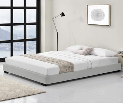 Tweepersoonsbed Laag 180x200 cm Wit Hout en Kunstleer Inclusief Bedbodem