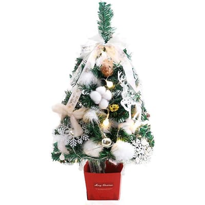 Mini sapins de Noël artificiels à piles, en pouces, avec ficelle, pour table pré-éclairée With String Light blanc