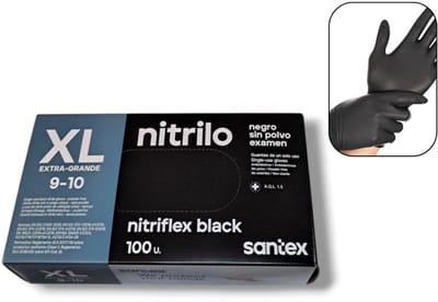 Santex - 100x Wegwerp Handschoenen - Nitrile - Zwart - Powder Free - Latex free - Maat XL