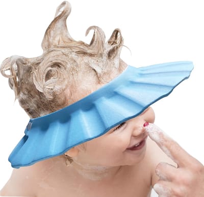 Oneay 1 stuk - Verstelbare babyshampoo-muts - Hoofdbescherming voor het wassen en baden van het haar - Badmuts voor peuters/kinderen (geel, 30 cm)