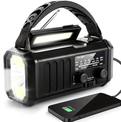 Noodradio - 10.000mAh - Opwindbaar - Solar - USB-C - Powerbank - AM/FM - LED zaklamp - Leeslamp - Wereldontvangst - Voor Noodsituatie