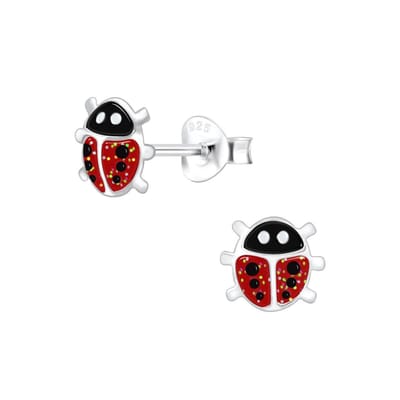 Lieveheersbeestje zilveren kinderoorbellen | lieveheersbeestjes oorbellen Meisje Zilver | Zilverana | Sterling 925 Silver