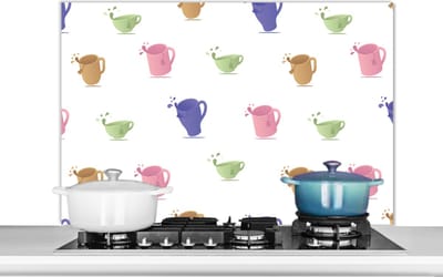 Spatscherm keuken 100x65 cm - Kookplaat achterwand Patronen - Thee - Theekop - Muurbeschermer - Spatwand fornuis - Hoogwaardig aluminium